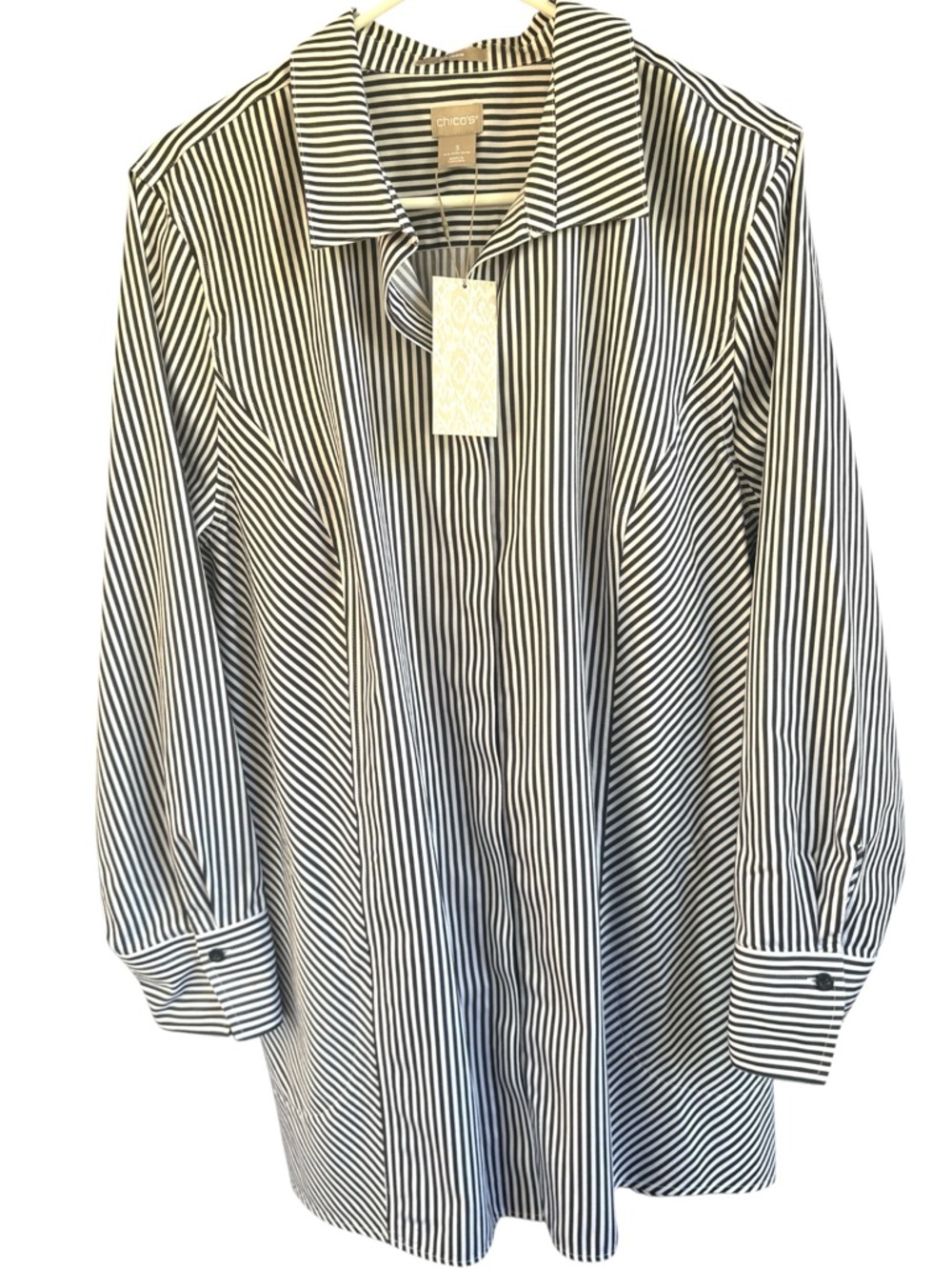 Chico's Black & White Striped Button-Down Shirt